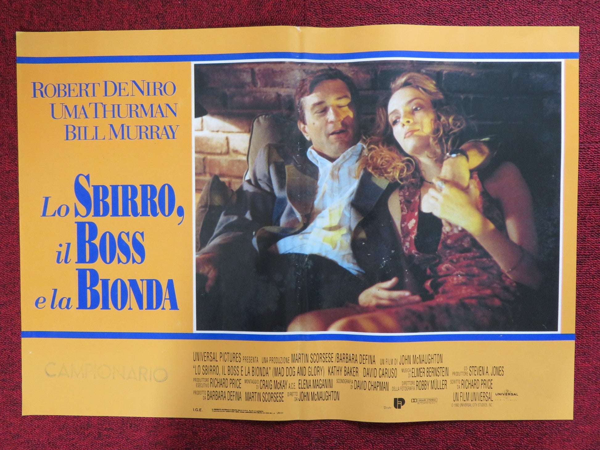 MAD DOG AND GLORY - A ITALIAN FOTOBUSTA POSTER ROBERT DE NIRO UMA THURMAN 1992 Rendezvous Cinema Movie posters