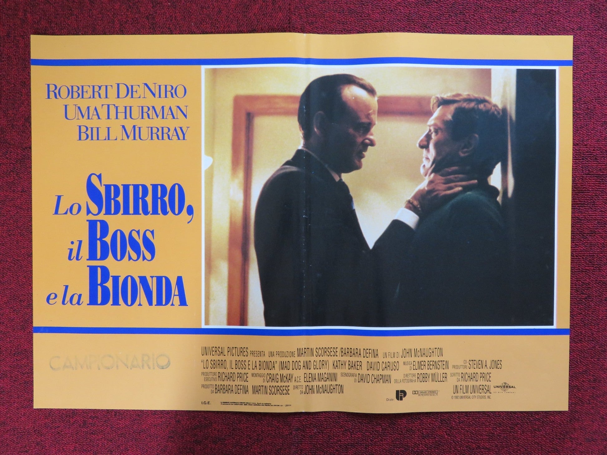 MAD DOG AND GLORY - C ITALIAN FOTOBUSTA POSTER ROBERT DE NIRO UMA THURMAN 1992 Rendezvous Cinema Movie posters