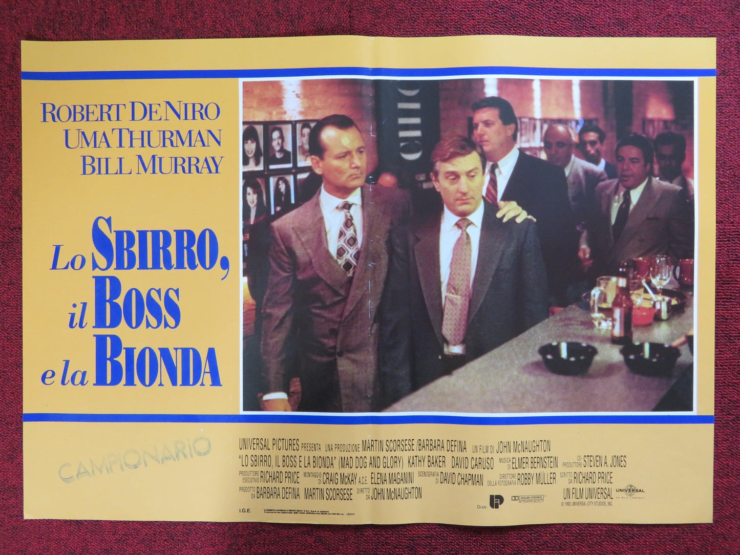 MAD DOG AND GLORY - F ITALIAN FOTOBUSTA POSTER ROBERT DE NIRO BILL MURRAY 1992 Rendezvous Cinema Movie posters