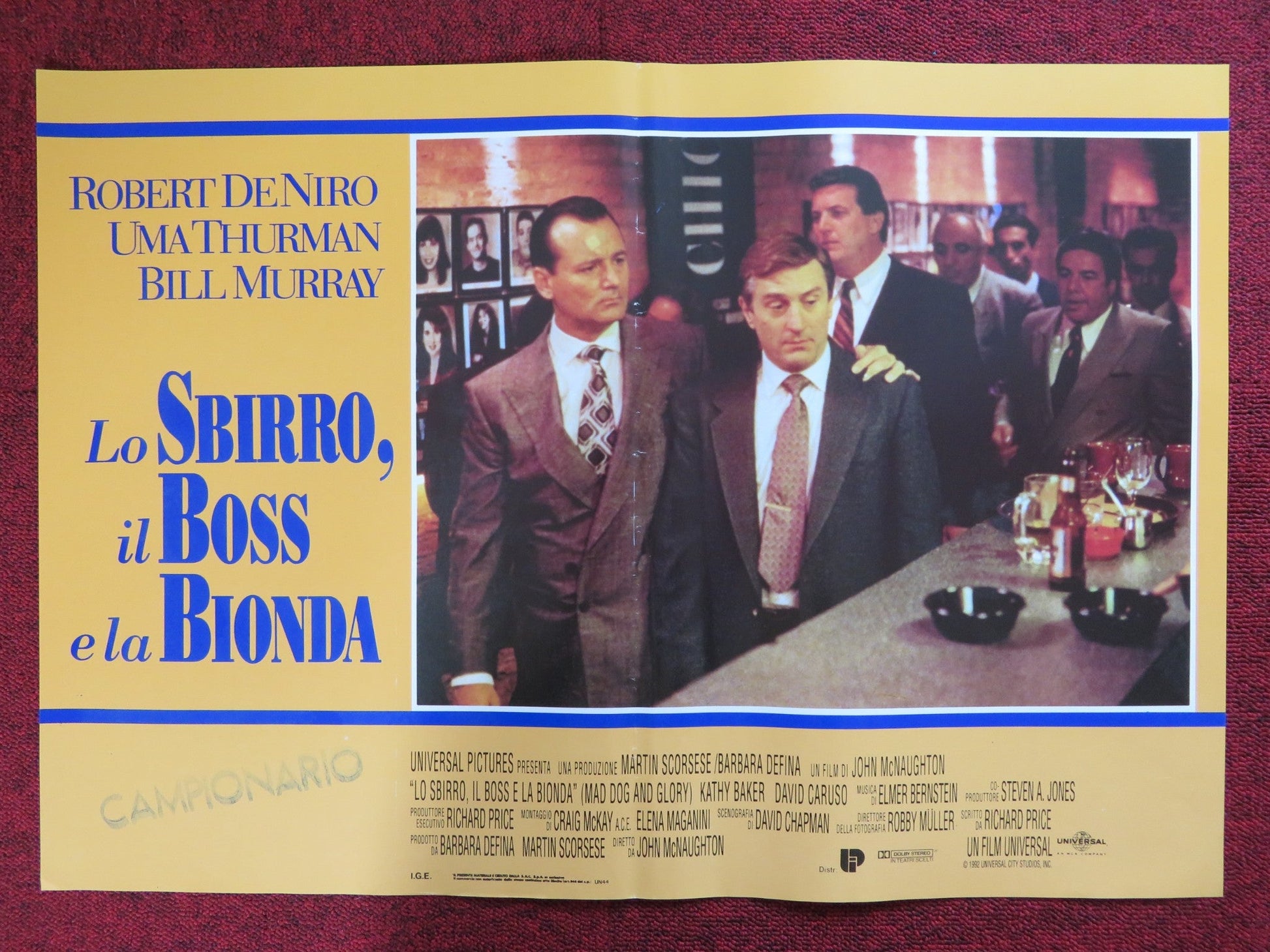 MAD DOG AND GLORY - F ITALIAN FOTOBUSTA POSTER ROBERT DE NIRO BILL MURRAY 1992 Rendezvous Cinema Movie posters
