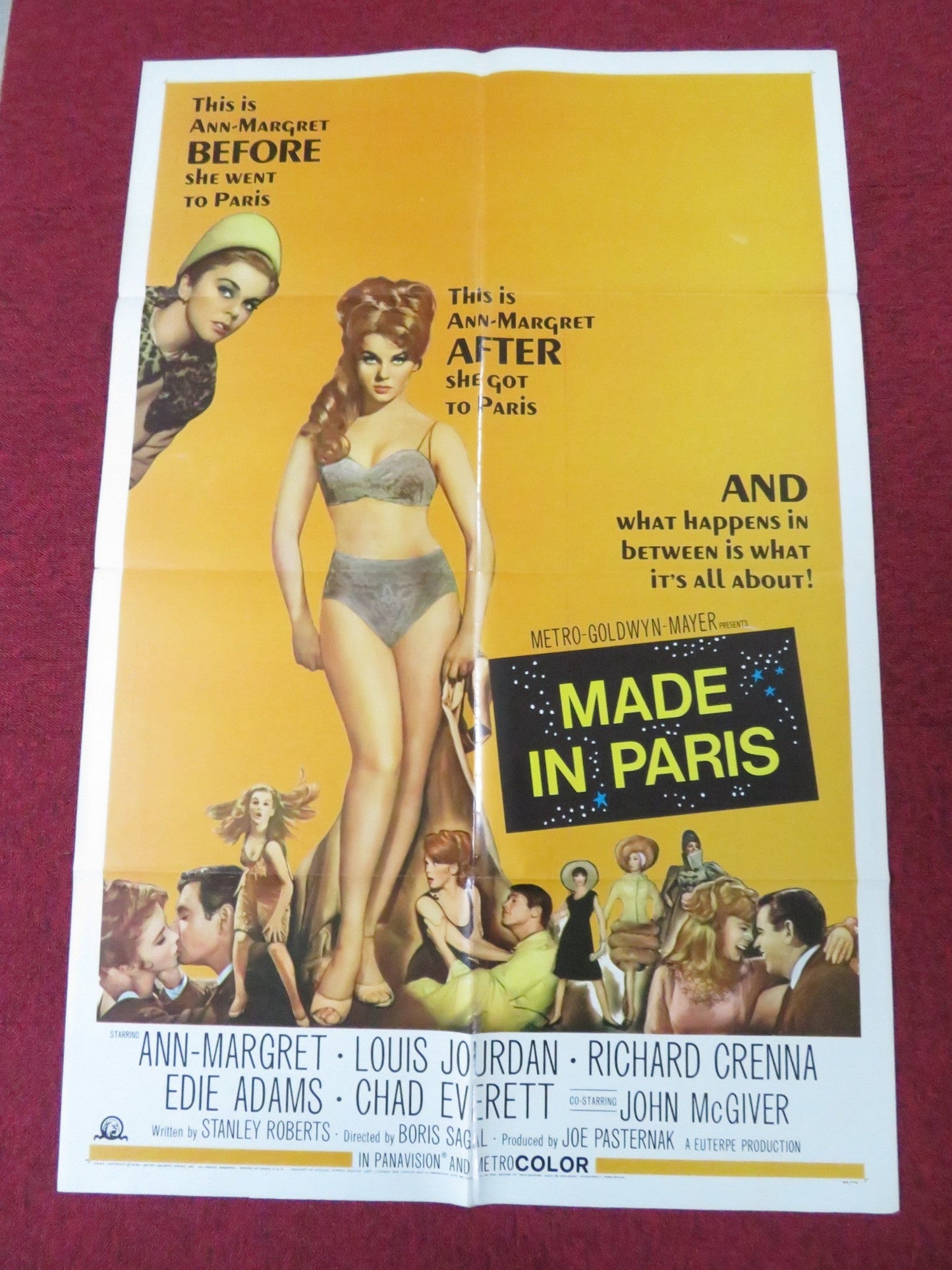 MADE IN PARIS FOLDED US ONE SHEET POSTER ANN - MARGRET LOUIS JOURDAN 1966 Rendezvous Cinema Movie posters