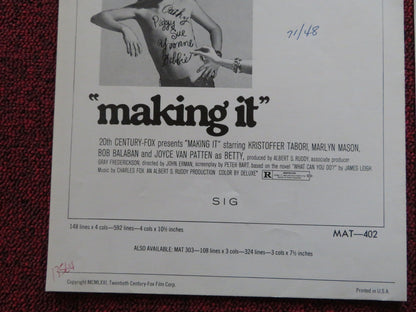 MAKING IT US PRESSBOOK AND SUPPLEMENT - UNCUT BOB BALABAN MARLYN MASON 1971 Rendezvous Cinema Movie posters