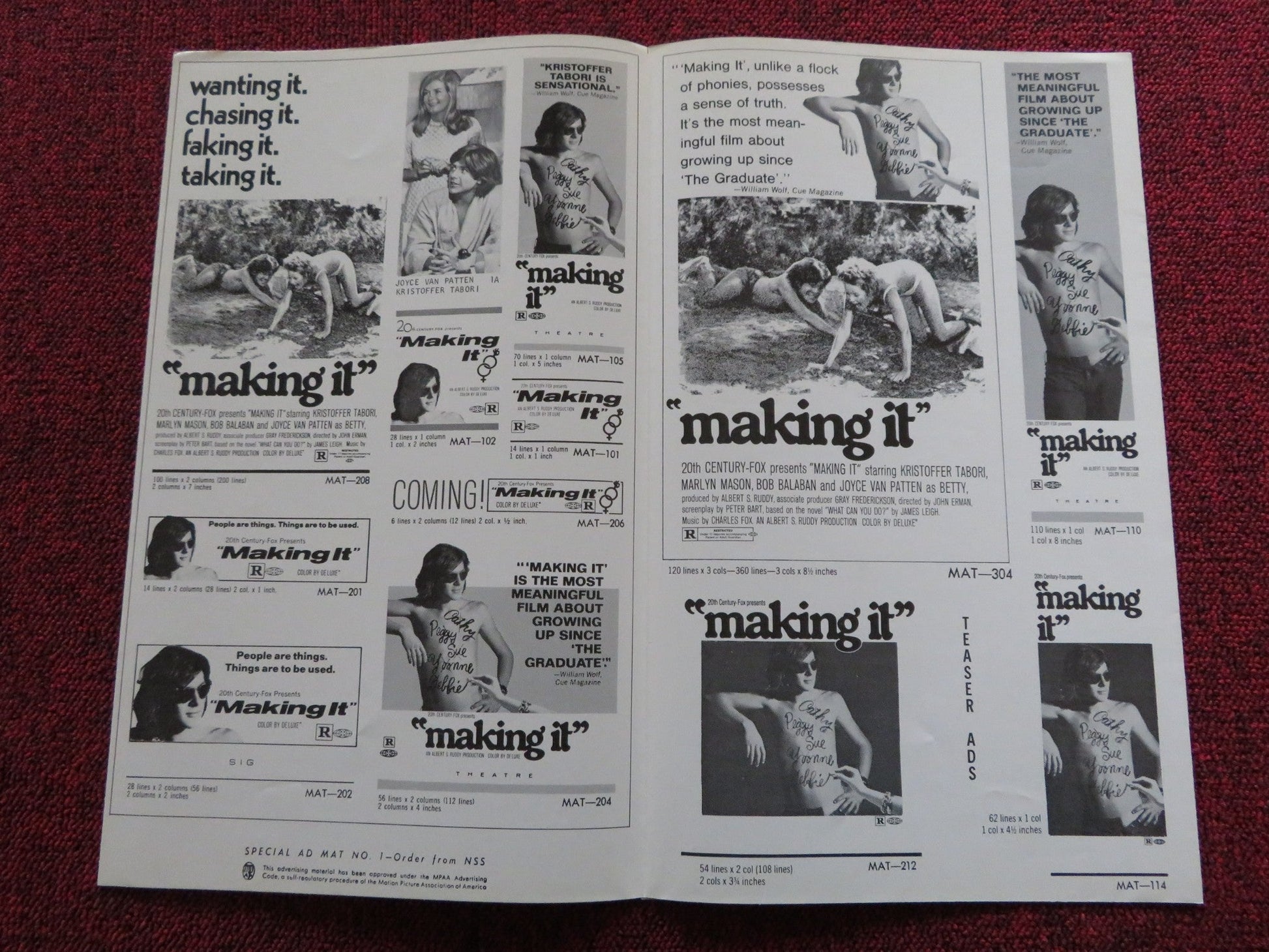 MAKING IT US PRESSBOOK AND SUPPLEMENT - UNCUT BOB BALABAN MARLYN MASON 1971 Rendezvous Cinema Movie posters