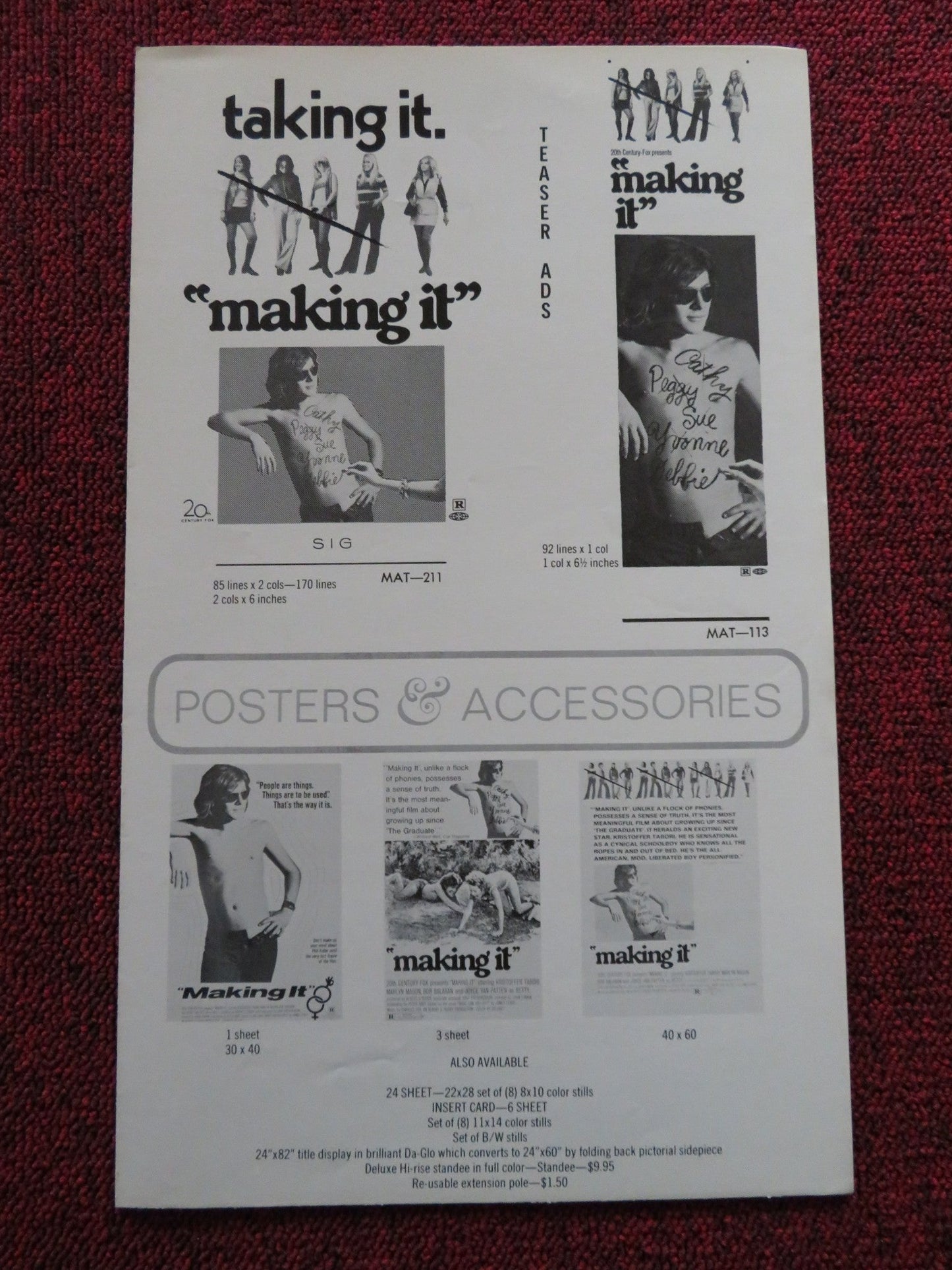 MAKING IT US PRESSBOOK AND SUPPLEMENT - UNCUT BOB BALABAN MARLYN MASON 1971 Rendezvous Cinema Movie posters