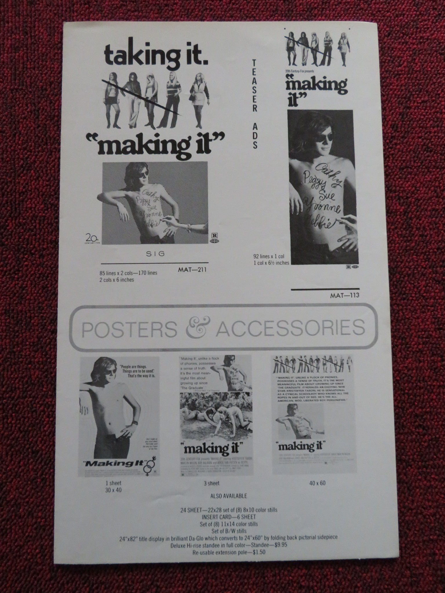 MAKING IT US PRESSBOOK AND SUPPLEMENT - UNCUT BOB BALABAN MARLYN MASON 1971 Rendezvous Cinema Movie posters