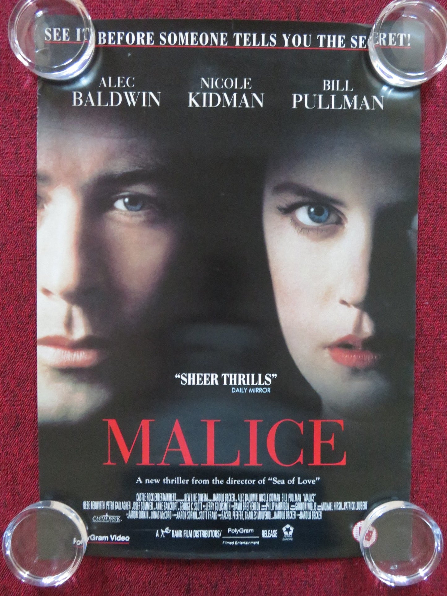 MALICE VHS VIDEO POSTER ALEC BALDWIN NICOLE KIDMAN BILL PULLMAN 1993 Rendezvous Cinema Movie posters