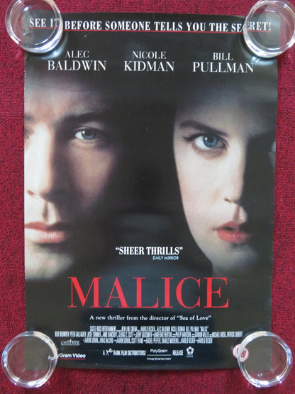MALICE VHS VIDEO POSTER ALEC BALDWIN NICOLE KIDMAN BILL PULLMAN 1993 Rendezvous Cinema Movie posters