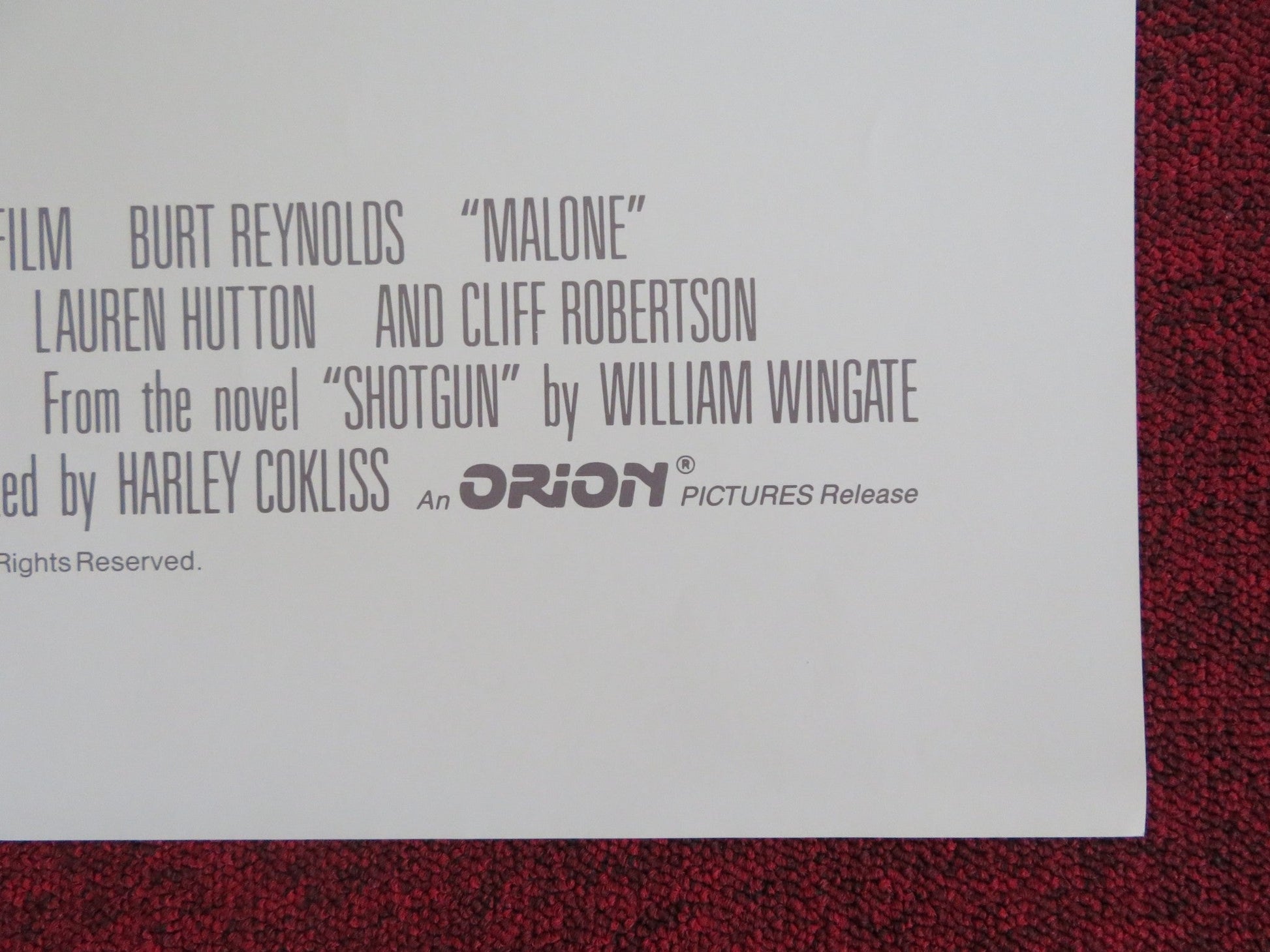 MALONE FOLDED US ONE SHEET POSTER BURT REYNOLDS CLIFF ROBERTSON 1987 Rendezvous Cinema Movie posters