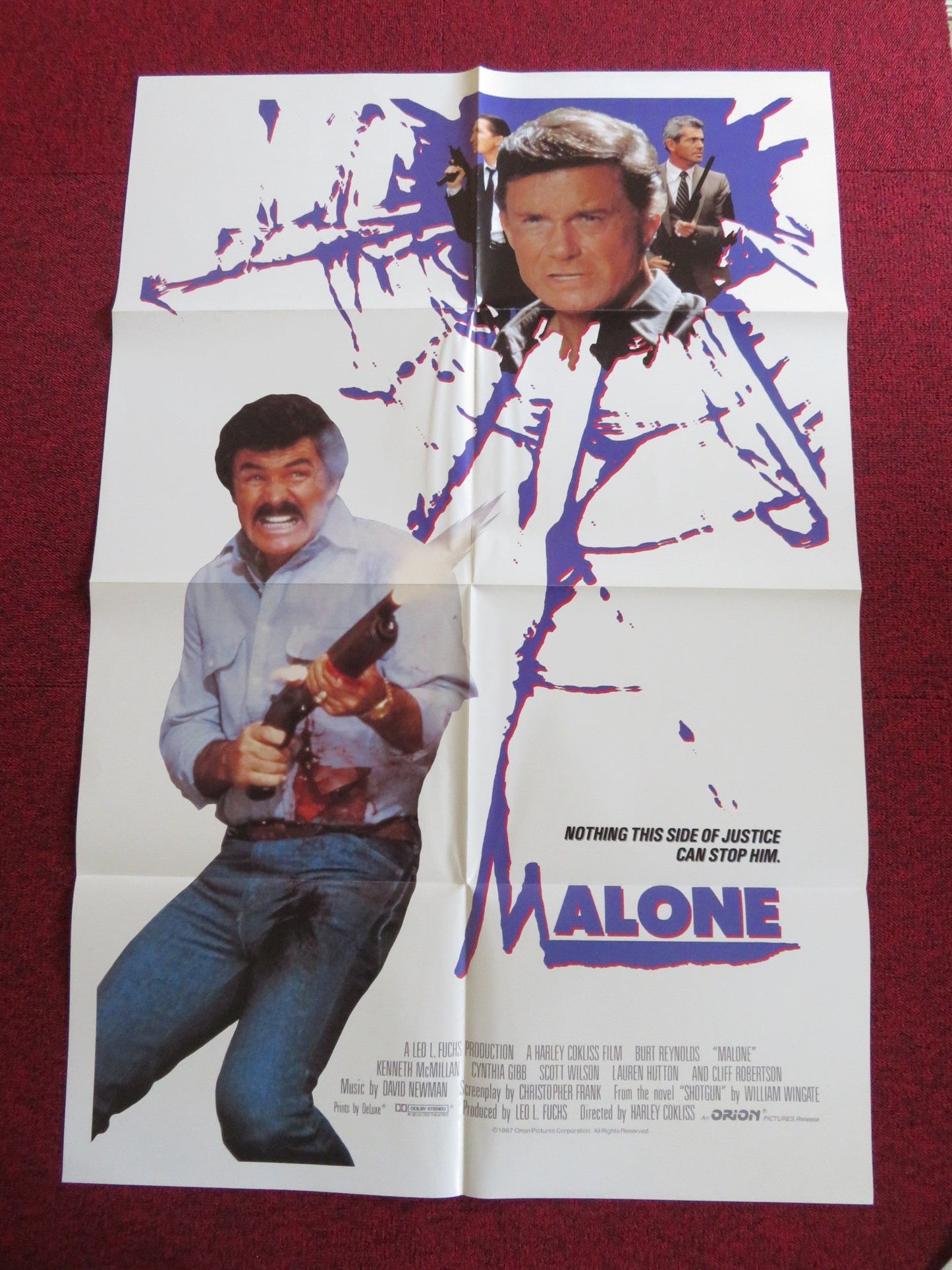MALONE FOLDED US ONE SHEET POSTER BURT REYNOLDS CLIFF ROBERTSON 1987 Rendezvous Cinema Movie posters