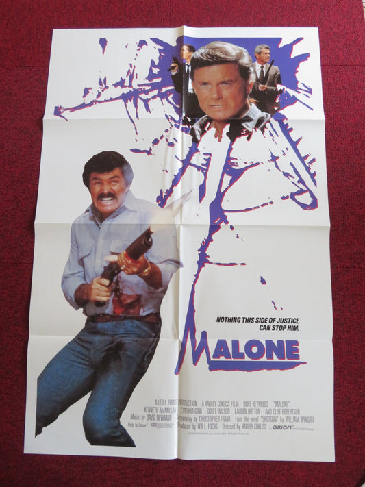 MALONE FOLDED US ONE SHEET POSTER BURT REYNOLDS CLIFF ROBERTSON 1987 Rendezvous Cinema Movie posters