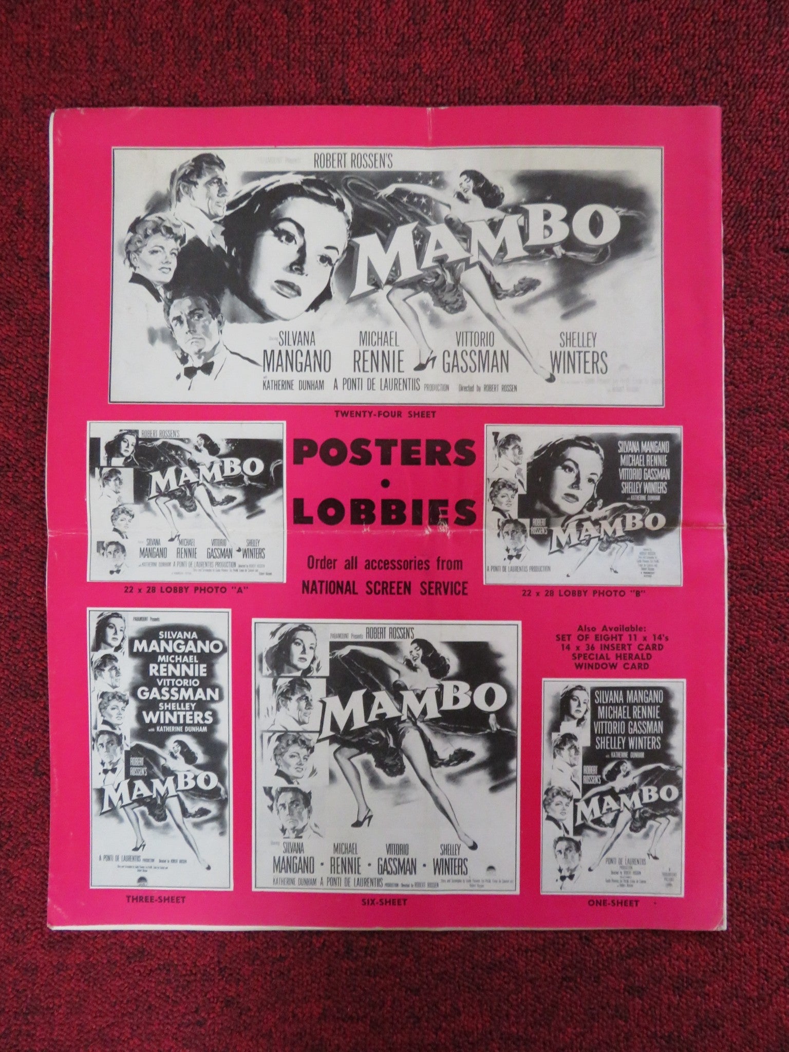 MAMBO UNCUT PARAMOUNT FOLDED PRESS BOOK SILVANA MANGANO VITTORIO GASSMAN 1954 Rendezvous Cinema Movie posters