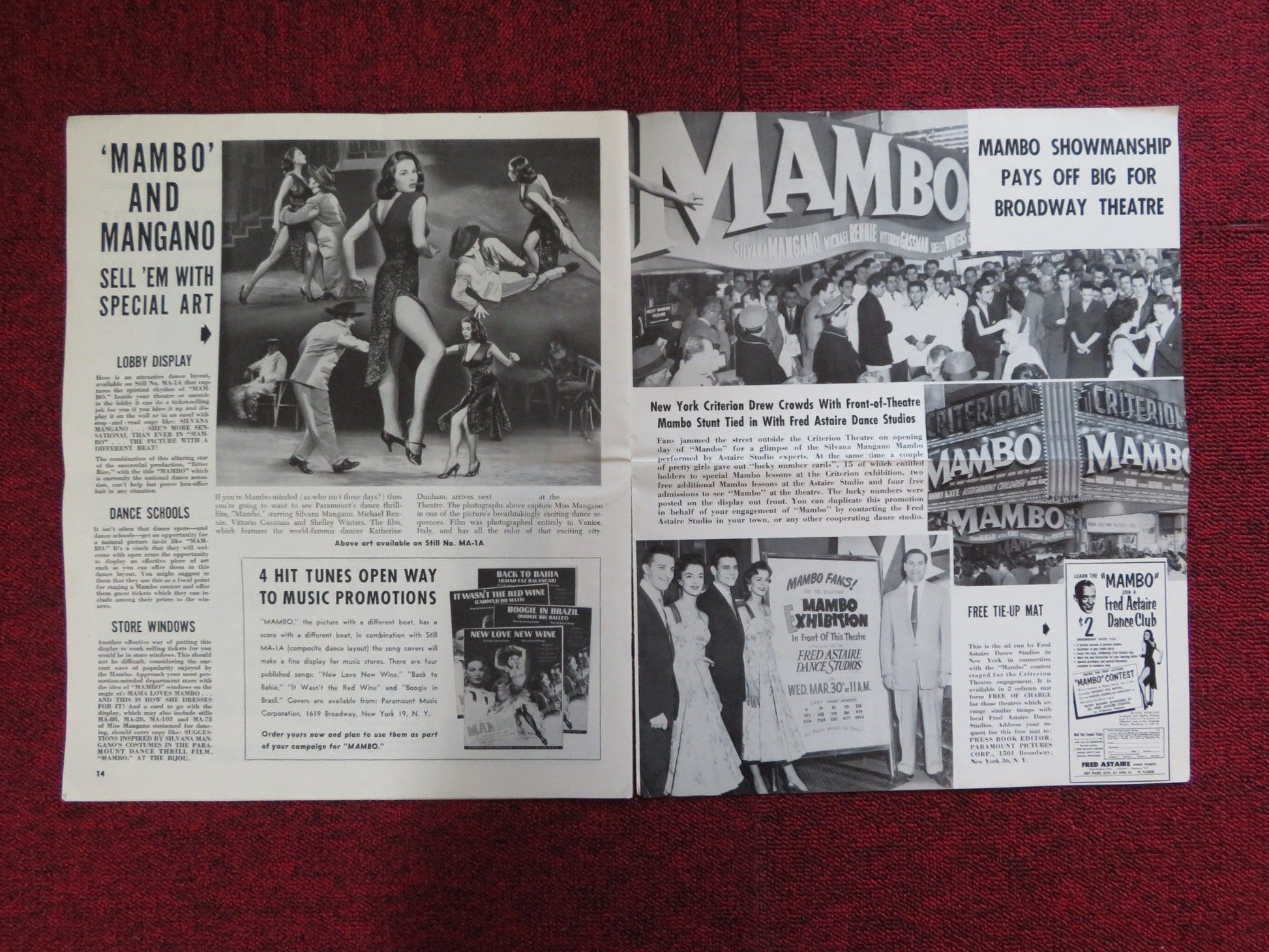 MAMBO UNCUT PARAMOUNT FOLDED PRESS BOOK SILVANA MANGANO VITTORIO GASSMAN 1954 Rendezvous Cinema Movie posters