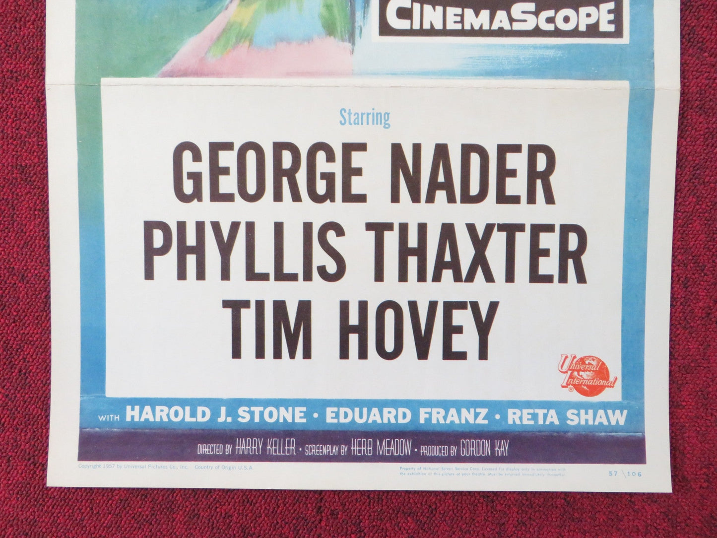 MAN AFRAID US INSERT (14"x 36") POSTER GEORGE NADER PHYLLIS THAXTER 1957 Rendezvous Cinema Movie posters