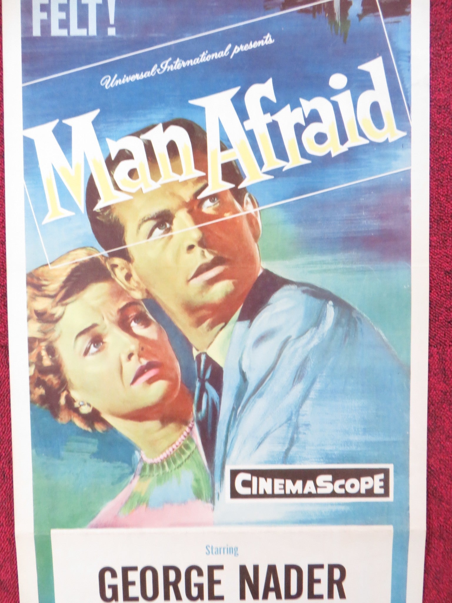 MAN AFRAID US INSERT (14"x 36") POSTER GEORGE NADER PHYLLIS THAXTER 1957 Rendezvous Cinema Movie posters