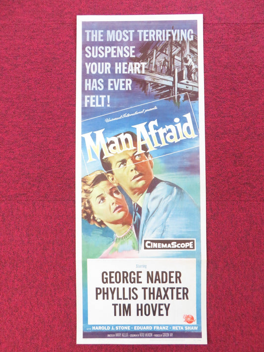MAN AFRAID US INSERT (14"x 36") POSTER GEORGE NADER PHYLLIS THAXTER 1957 Rendezvous Cinema Movie posters