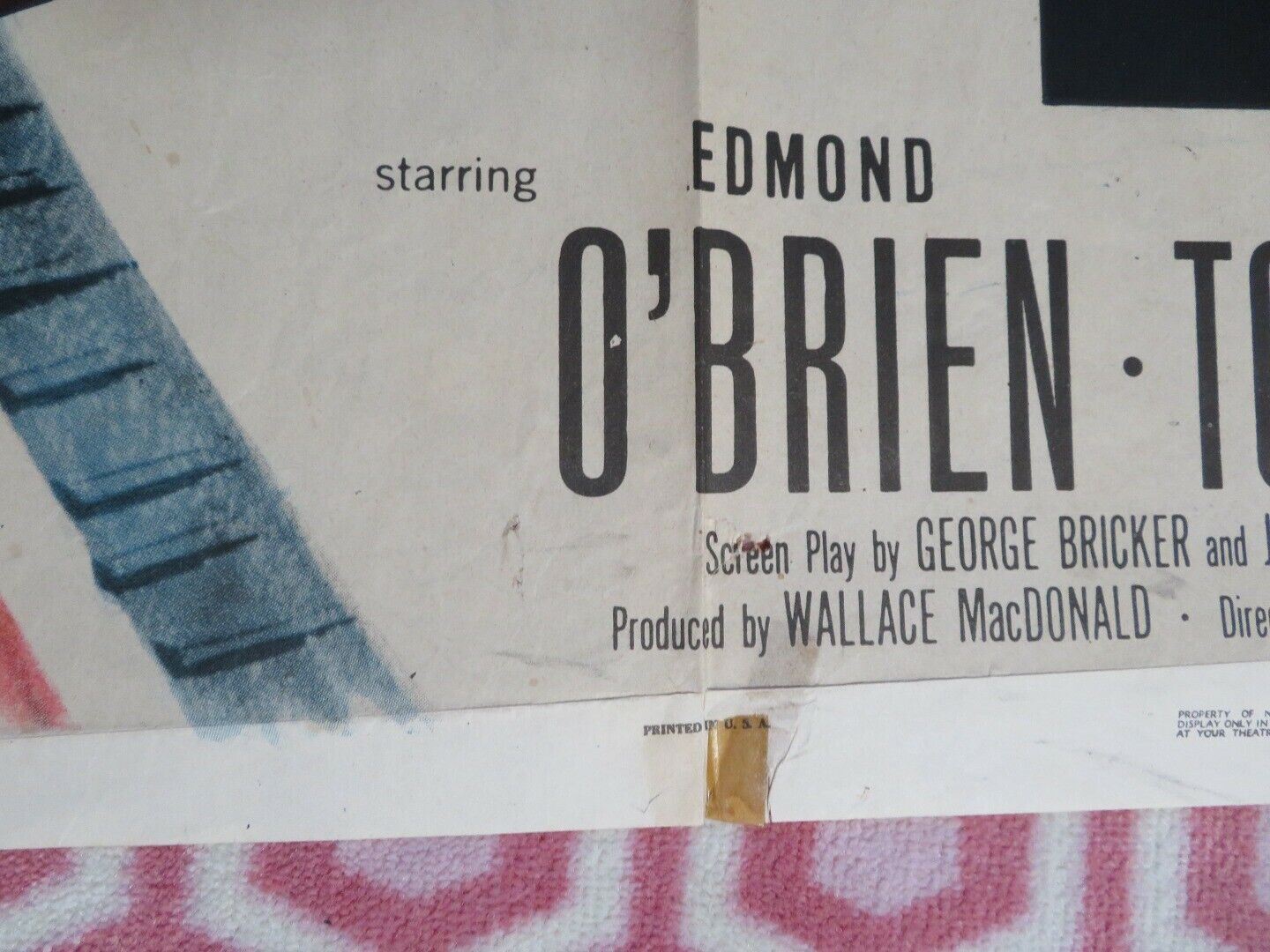 MAN IN THE DARK STYLE 1A FOLDED US ONE SHEET POSTER EDMOND O'BRIEN 1953 - Rendezvous Cinema