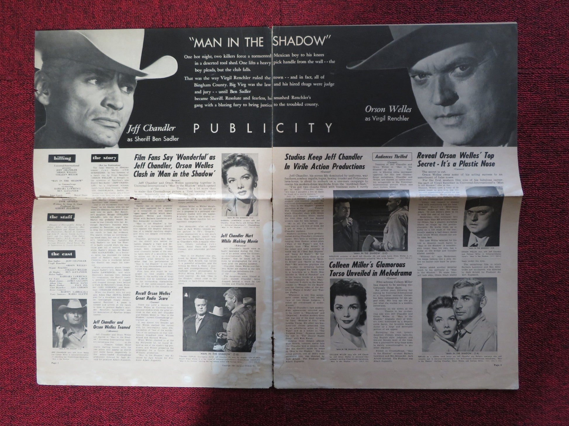 MAN IN THE SHADOW - PRESSBOOK UNCUT UNIVERSAL INTERNATIONAL CHANDLER WELLES 1957 Rendezvous Cinema Movie posters