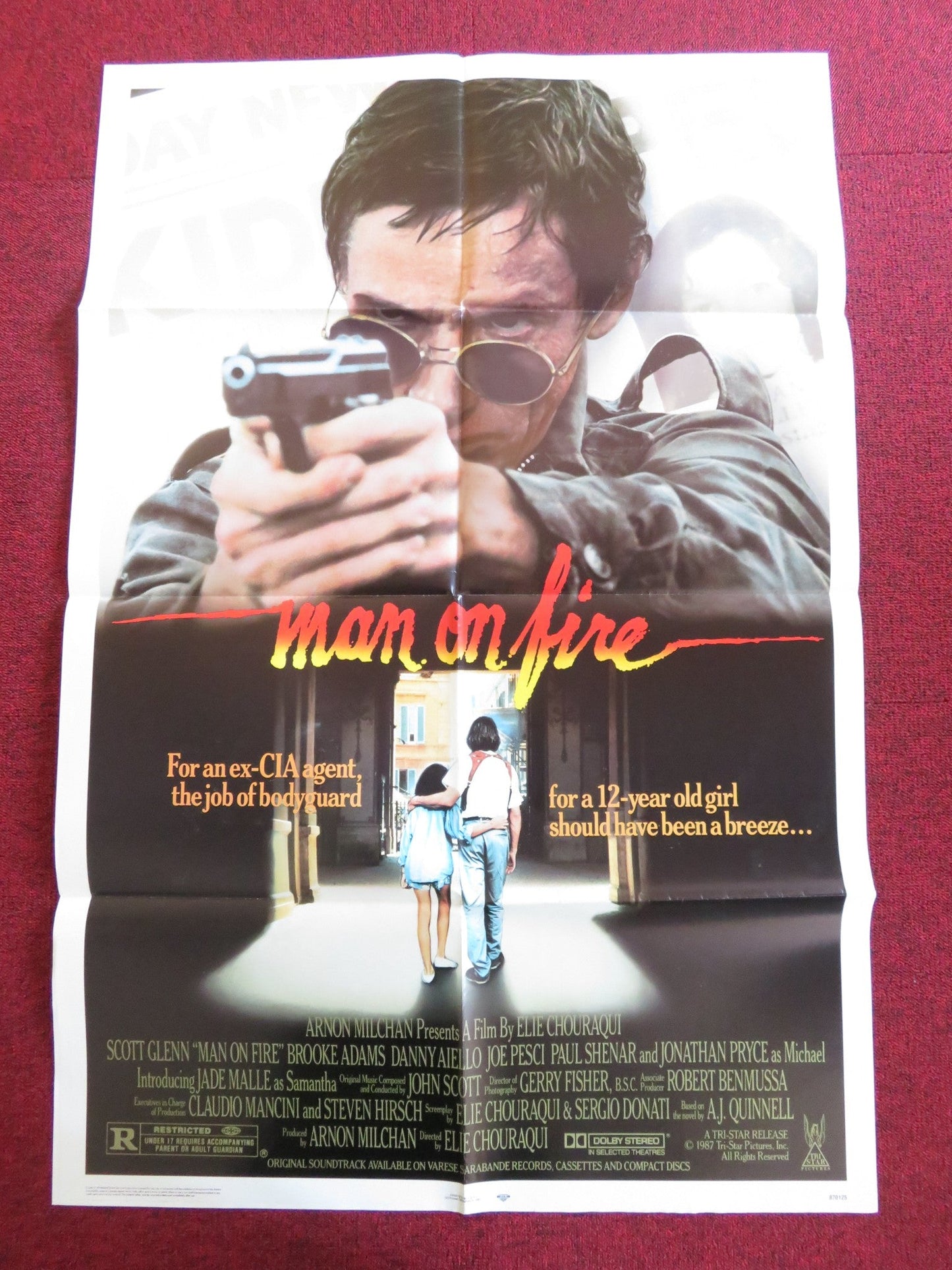 MAN ON FIRE FOLDED US ONE SHEET POSTER SCOTT GLENN JOE PESCI 1987 Rendezvous Cinema Movie posters