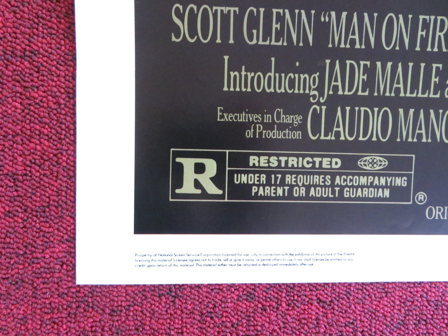 MAN ON FIRE FOLDED US ONE SHEET POSTER SCOTT GLENN JOE PESCI 1987 Rendezvous Cinema Movie posters