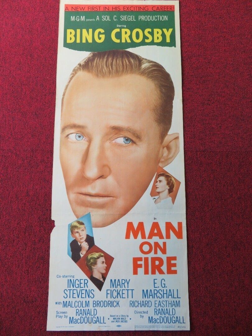 MAN ON FIRE US INSERT (14"x 36") POSTER BING CROSBY INGER STEVENS 1957 Movie posters