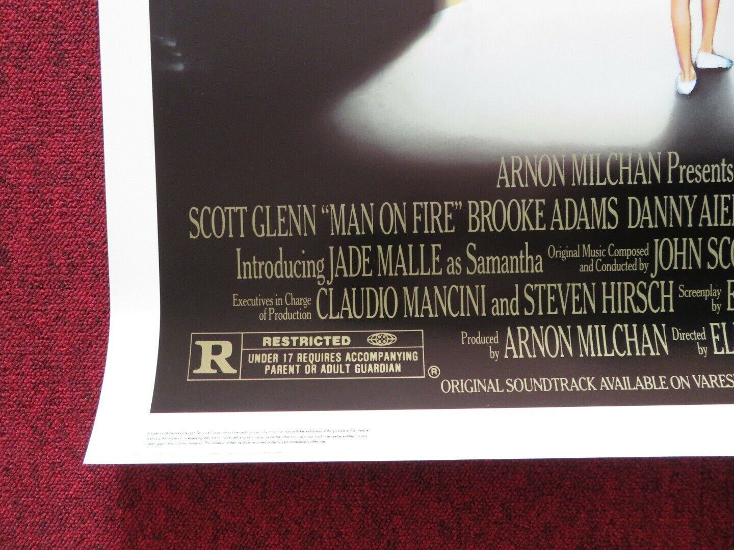 MAN ON FIRE US ONE SHEET ROLLED POSTER SCOTT GLENN BROOKE ADAMS 1987 Movie posters