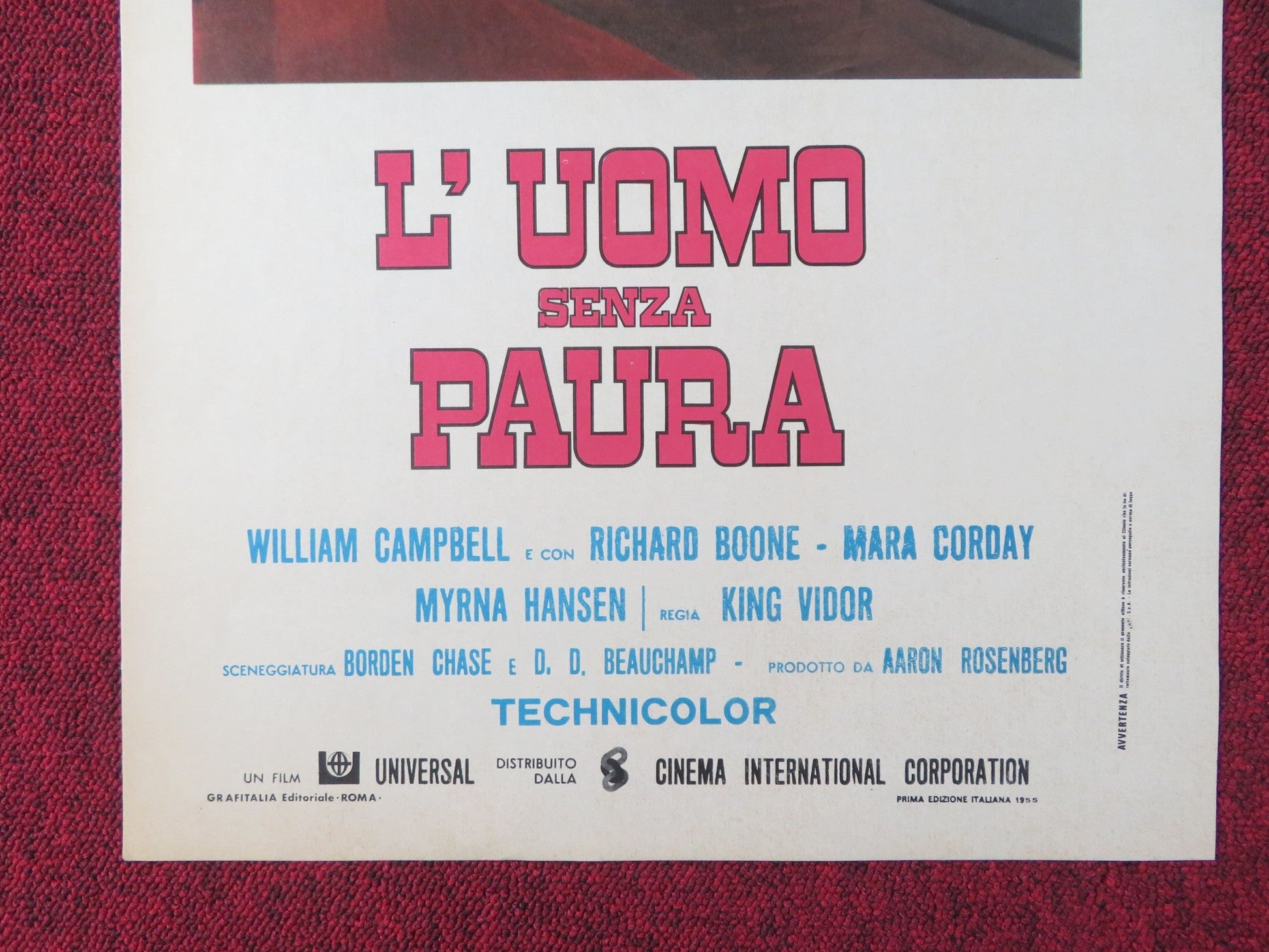 MAN WITHOUT A STAR ITALIAN LOCANDINA POSTER KIRK DOUGLAS JEANNE CRAIN 1955 Rendezvous Cinema Movie posters