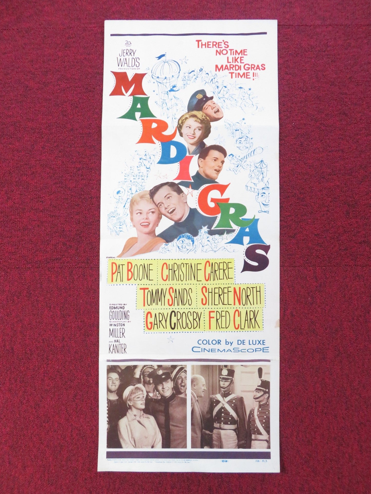 MARDI GRAS US INSERT (14"x 36") POSTER PAT BOONE CHRISTINE CARPERE 1958 Rendezvous Cinema Movie posters