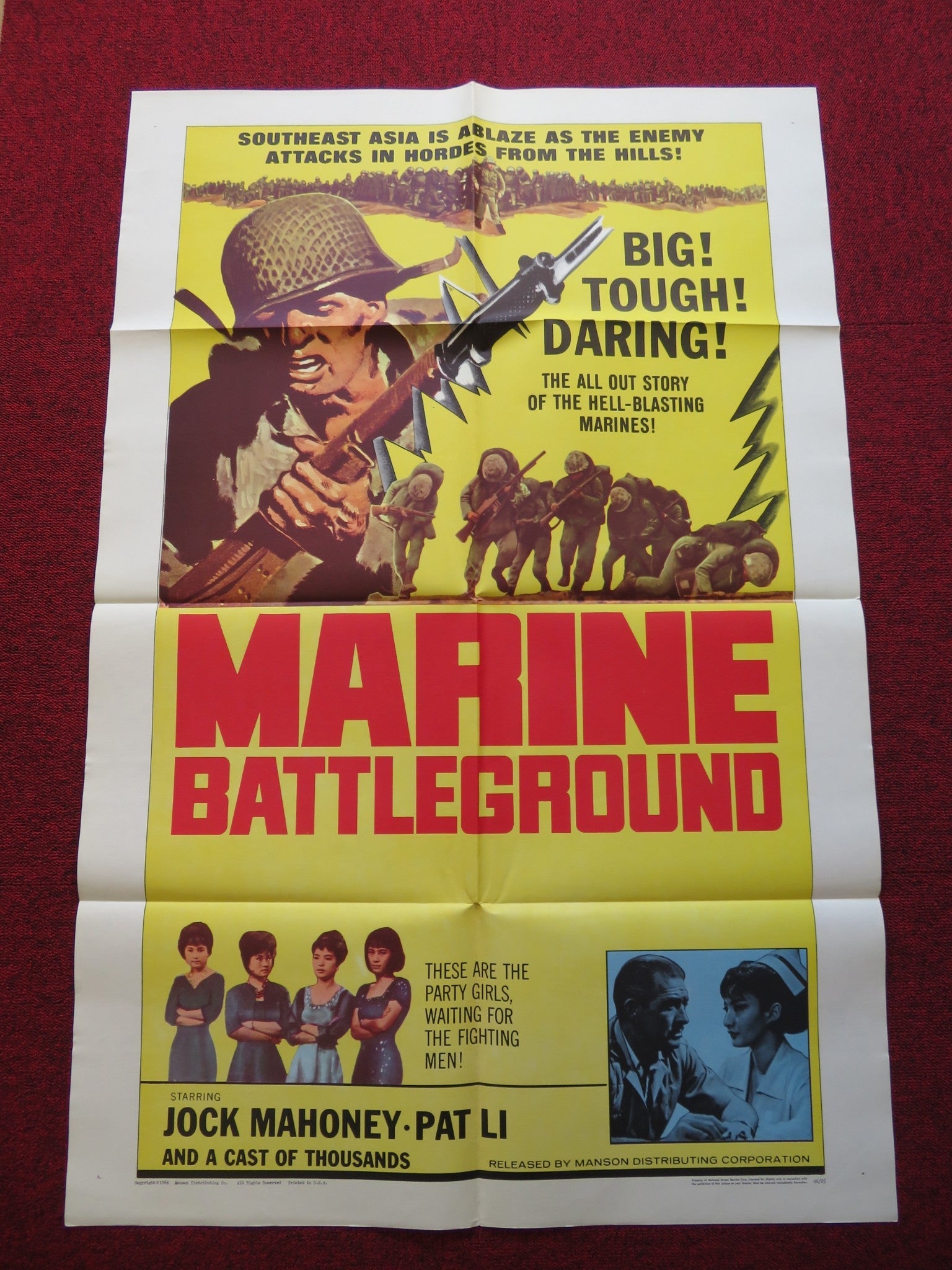 MARINE BATTLEGROUND FOLDED US ONE SHEET POSTER JOCK MAHOEY PAT LI 1966 Rendezvous Cinema Movie posters