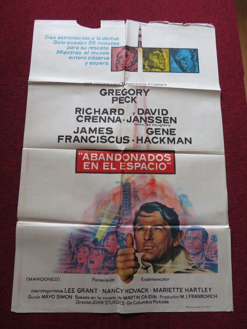 MAROONED FOLDED ARGENTINA ONE SHEET POSTER GREGORY PECK GENE HACKMAN 1969 Movie posters