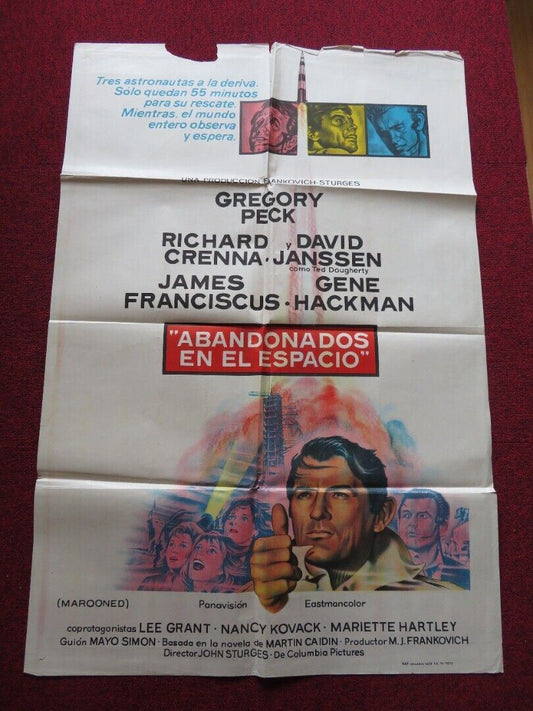MAROONED FOLDED ARGENTINA ONE SHEET POSTER GREGORY PECK GENE HACKMAN 1969 Movie posters