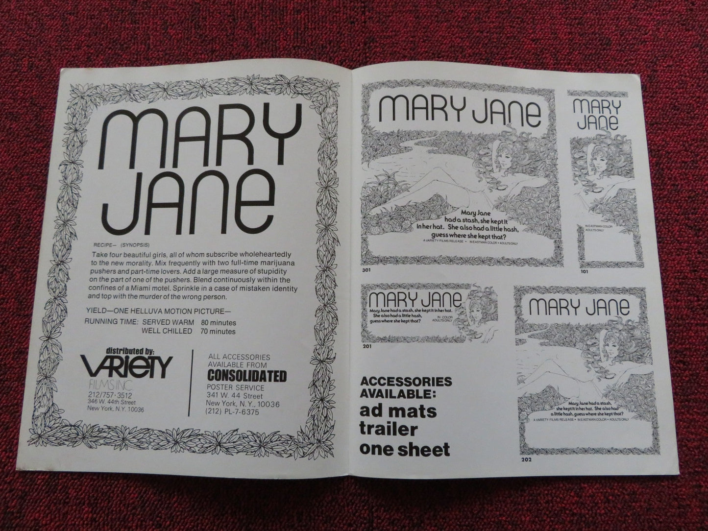 MARY JANE - UNCUT US PRESSBOOK MARC BROCK JACK COLT 1972 Rendezvous Cinema Movie posters