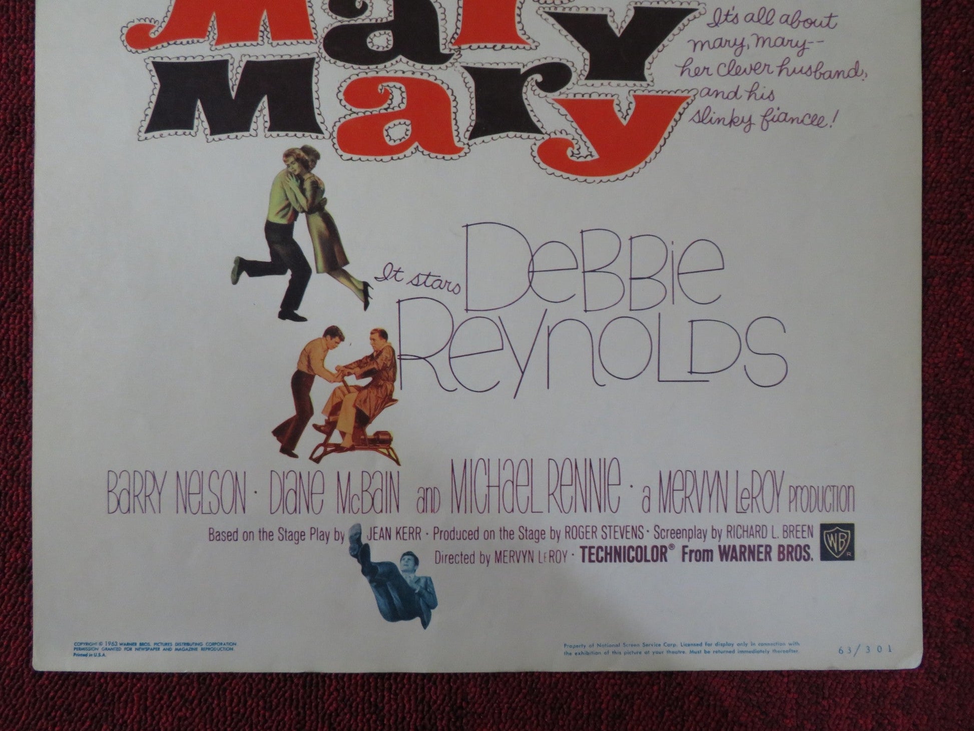 MARY, MARY US INSERT (14"x 36") POSTER DEBBIE REYNOLDS BARRY NELSON 1963 Rendezvous Cinema Movie posters