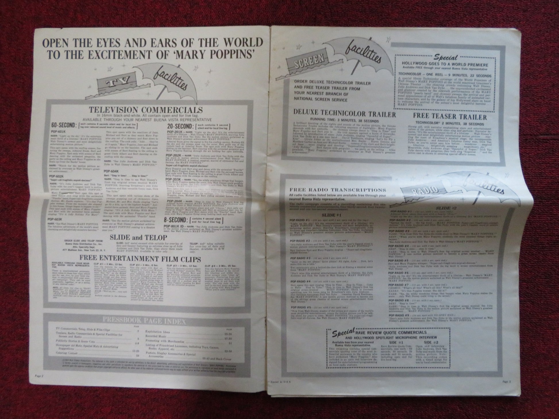 MARY POPPINS FOLDED PRESSBOOK CUT BUENA VISTA DISNEY JULIE ANDREWS 1964 Rendezvous Cinema Movie posters