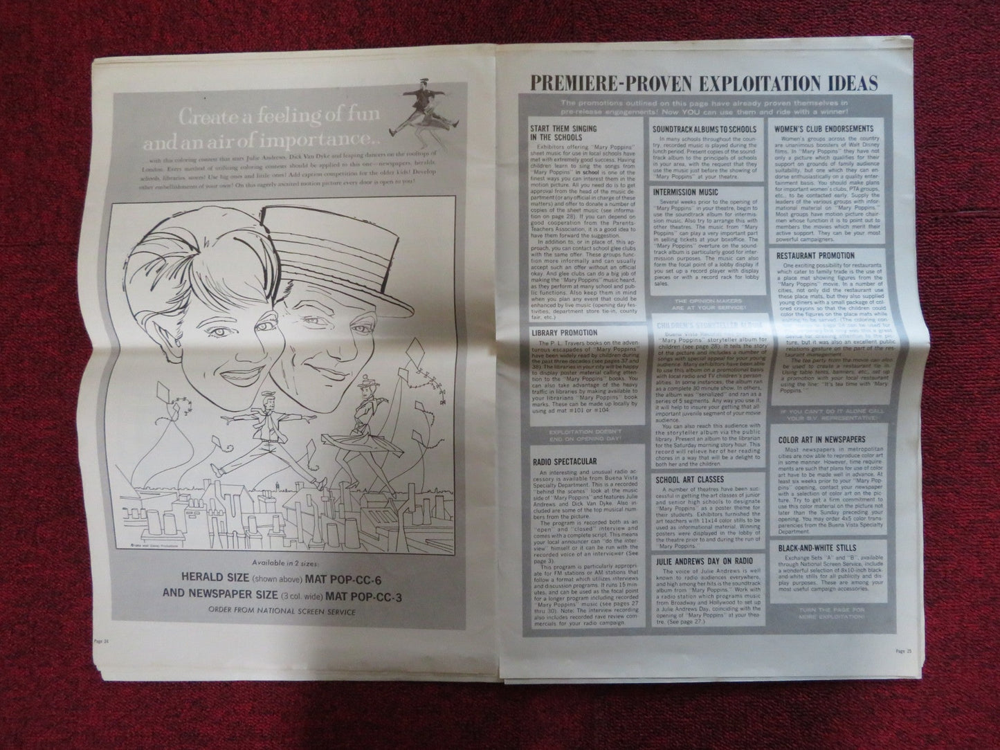 MARY POPPINS FOLDED PRESSBOOK CUT BUENA VISTA DISNEY JULIE ANDREWS 1964 Rendezvous Cinema Movie posters