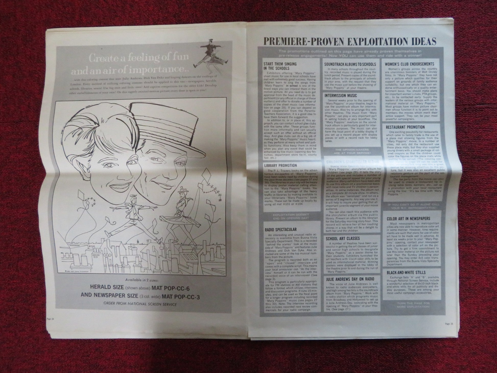 MARY POPPINS FOLDED PRESSBOOK CUT BUENA VISTA DISNEY JULIE ANDREWS 1964 Rendezvous Cinema Movie posters