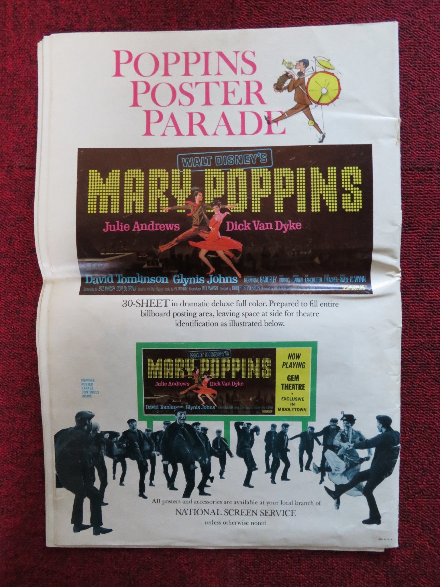 MARY POPPINS FOLDED PRESSBOOK CUT BUENA VISTA DISNEY JULIE ANDREWS 1964 Rendezvous Cinema Movie posters