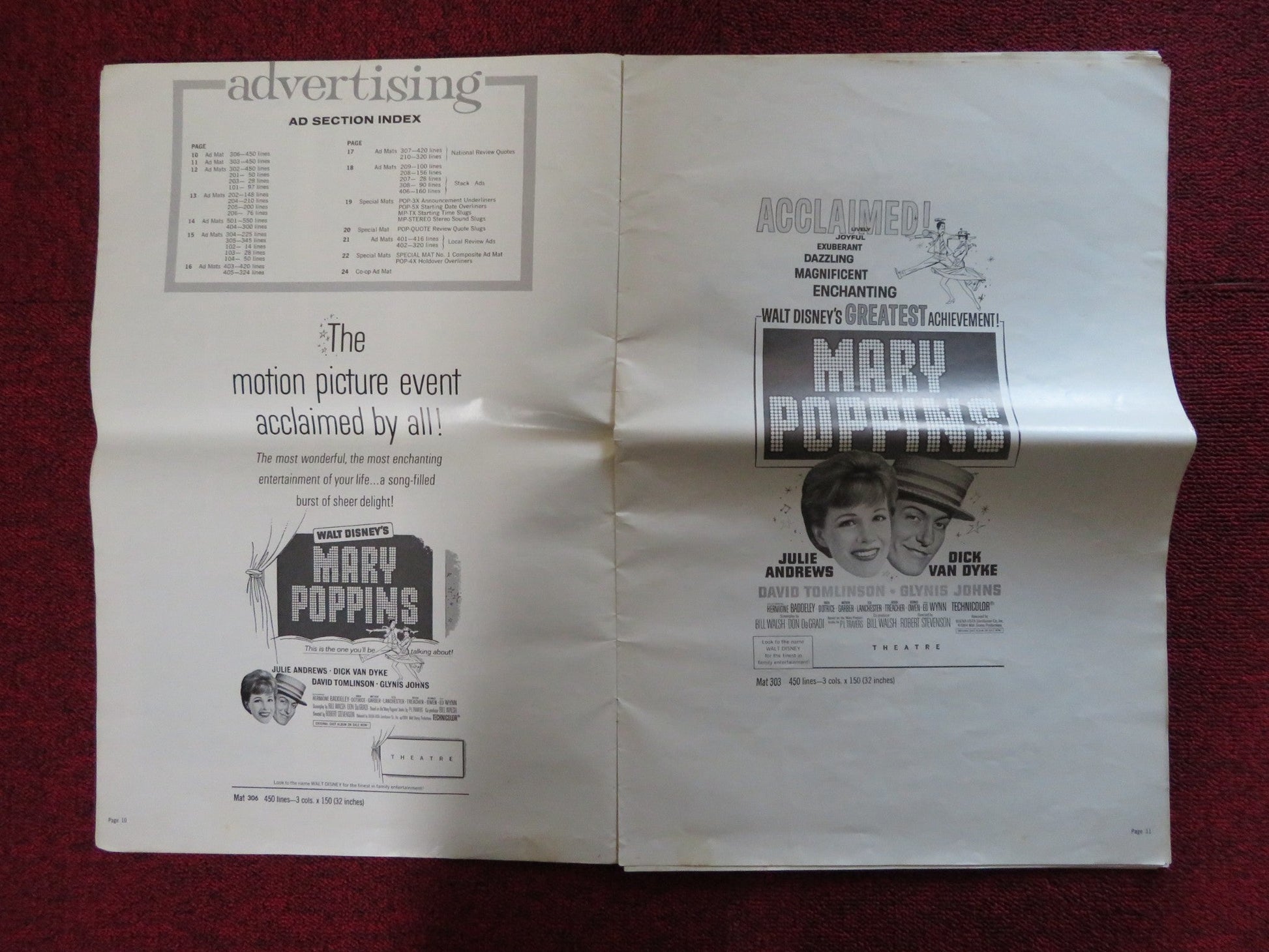 MARY POPPINS FOLDED PRESSBOOK CUT BUENA VISTA DISNEY JULIE ANDREWS 1964 Rendezvous Cinema Movie posters