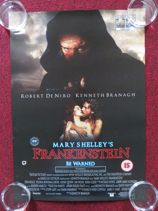 MARY SHELLEY'S FRANKENSTEIN - 2 SIDED VHS VIDEO POSTER ROBERT DE NIRO 1994 Rendezvous Cinema Movie posters
