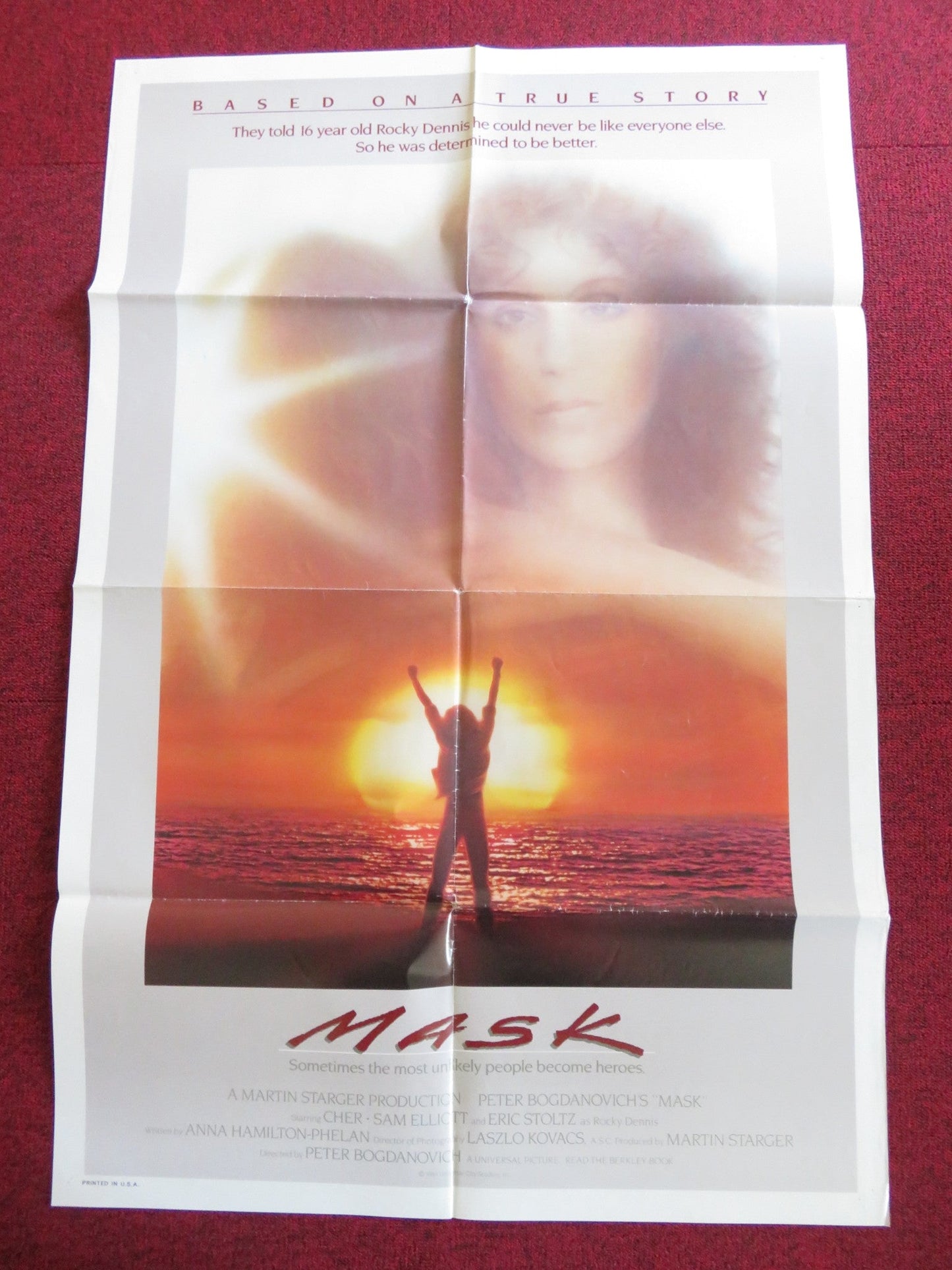 MASK FOLDED US ONE SHEET POSTER CHER SAM ELLIOTT ERIC STOLZ 1984 Rendezvous Cinema Movie posters