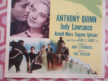 MASK OF THE AVENGER US INSERT (14"x 36") POSTER ANTHONY QUINN JODY LAWRANCE 1951 Movie posters