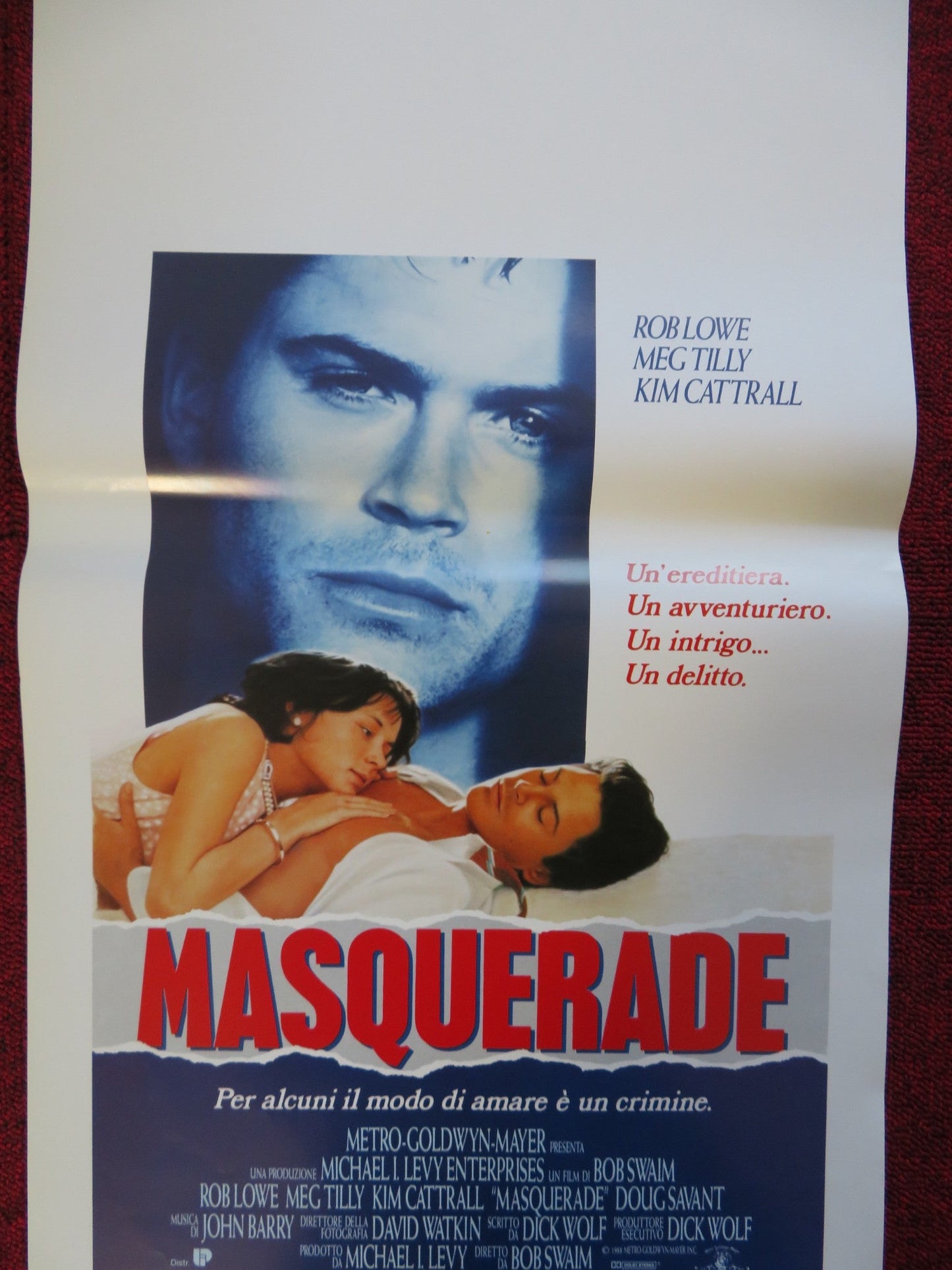 MASQUERADE ITALIAN LOCANDINA (27.5"x13") POSTER ROB LOWE MEG TILLY 1989 Rendezvous Cinema Movie posters