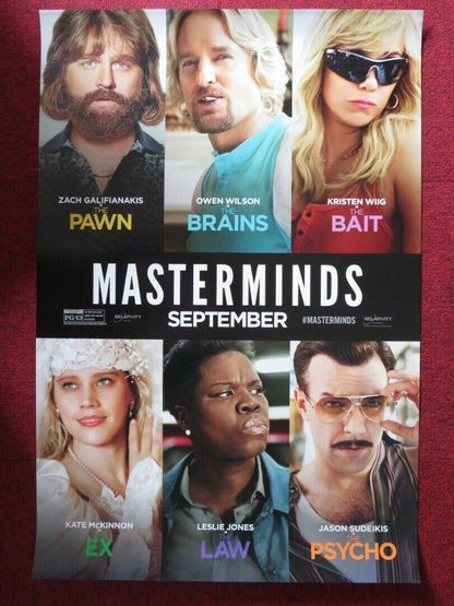 MASTERMINDS US ONE SHEET ROLLED POSTER OWEN WILSON ZACH GALIFIANAKIS 2016 Movie posters