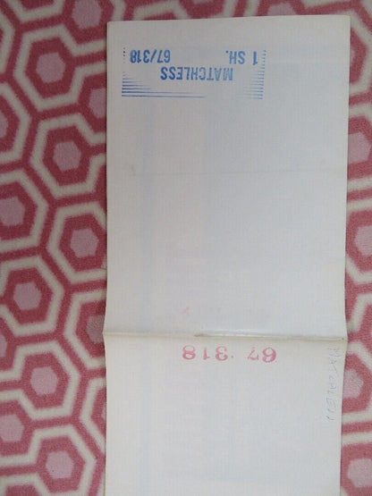 MATCHLESS FOLDED US ONE SHEET POSTER PATRICK O'NEAL IRA FURSTENBERG 1967 Movie posters