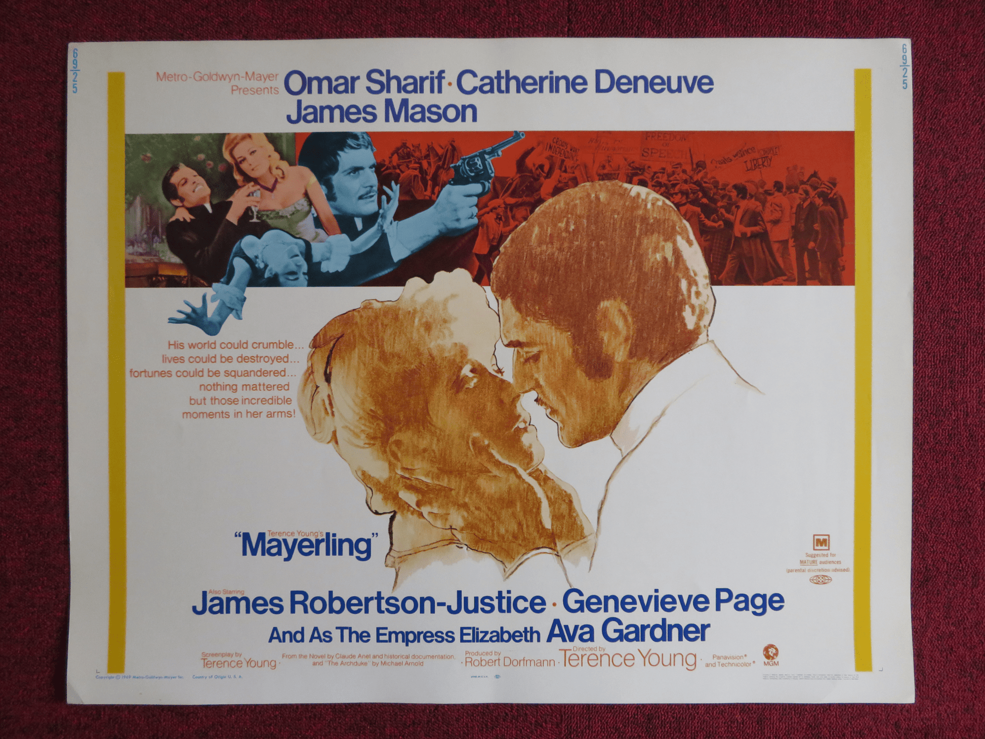 MAYERLING US HALF SHEET (22"x 28") POSTER OMAR SHARIF CATHERINE DENEUVE 1969 Rendezvous Cinema Movie posters