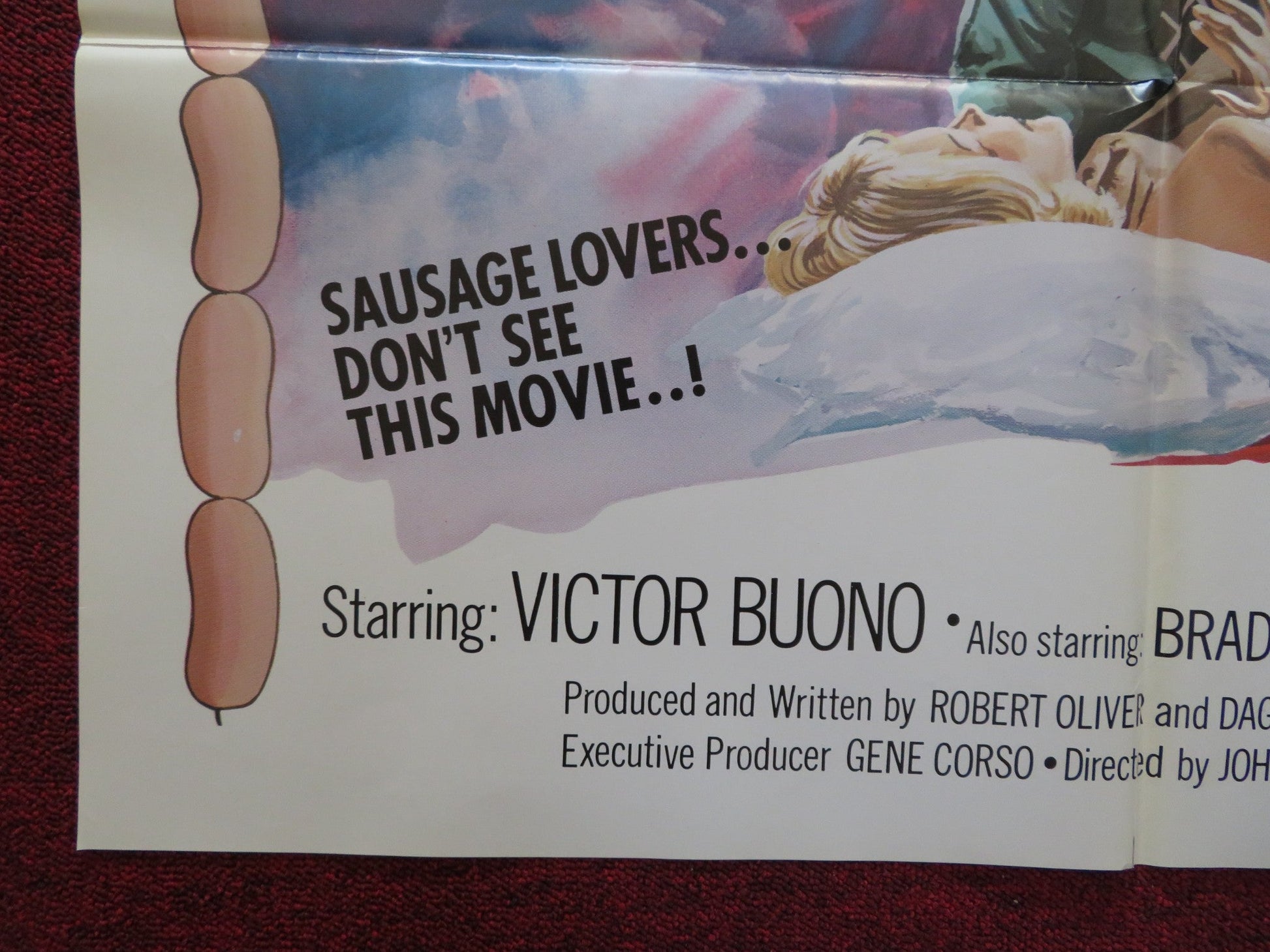 MEAT IS MEAT / THE MAD BUTCHER FOLDED US ONE SHEET POSTER VICTOR BUONO 1975 Rendezvous Cinema Movie posters