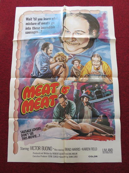 MEAT IS MEAT / THE MAD BUTCHER FOLDED US ONE SHEET POSTER VICTOR BUONO 1975 Rendezvous Cinema Movie posters