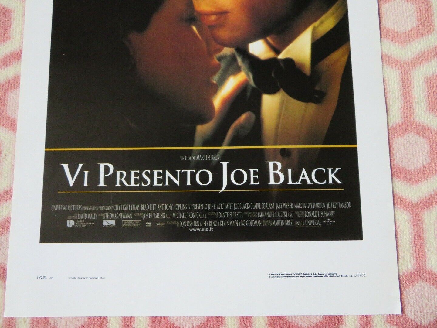MEET JOE BLACK ITALIAN LOCANDINA (27.5"x13.5") POSTER BRAD PITT A. HOPKINS 1999 Movie posters