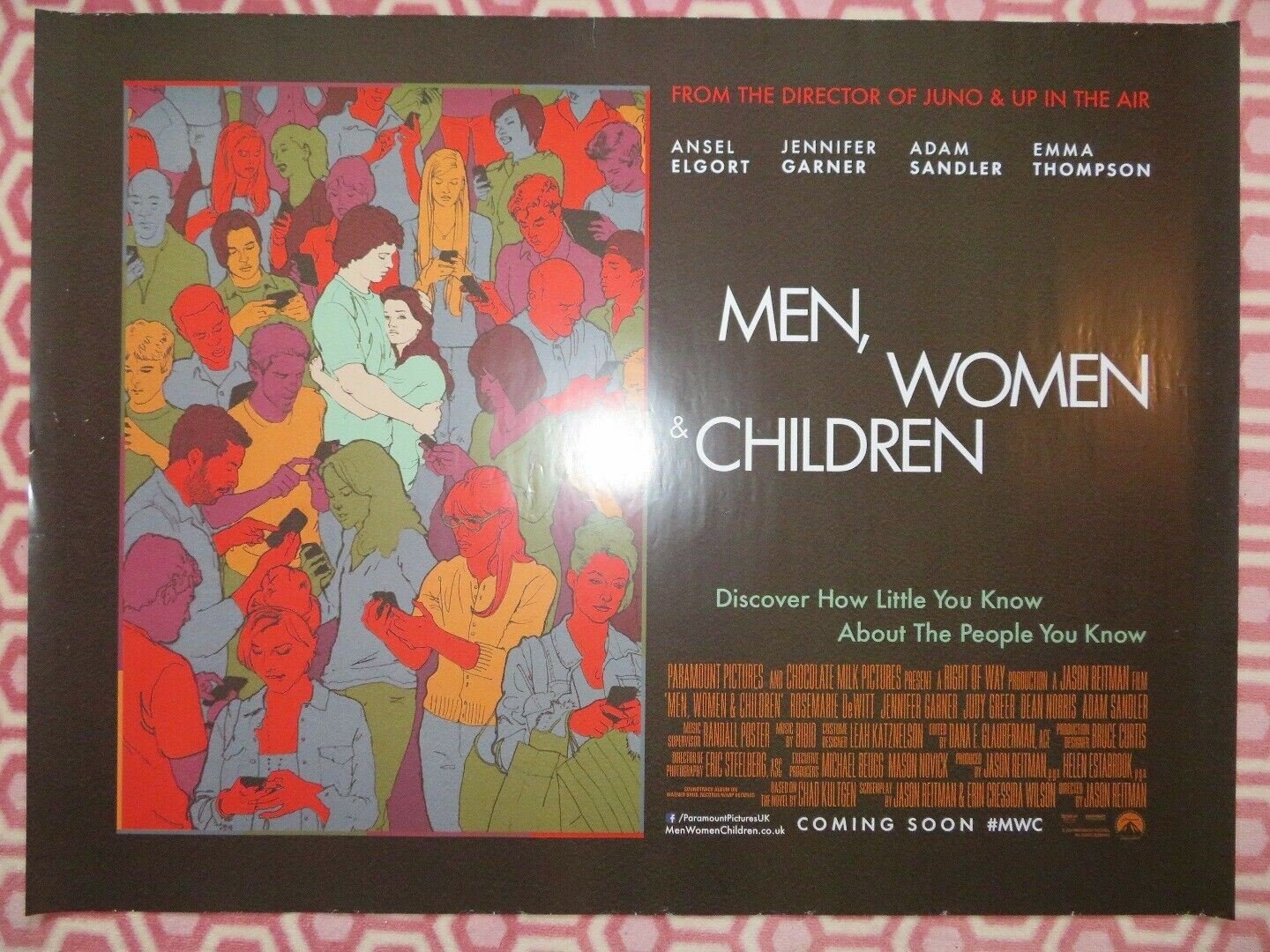 MEN, WOMEN & CHILDREN QUAD (30"x 40") ROLLED POSTER ANSEL ELGORT JENNIFER GARNER Movie posters