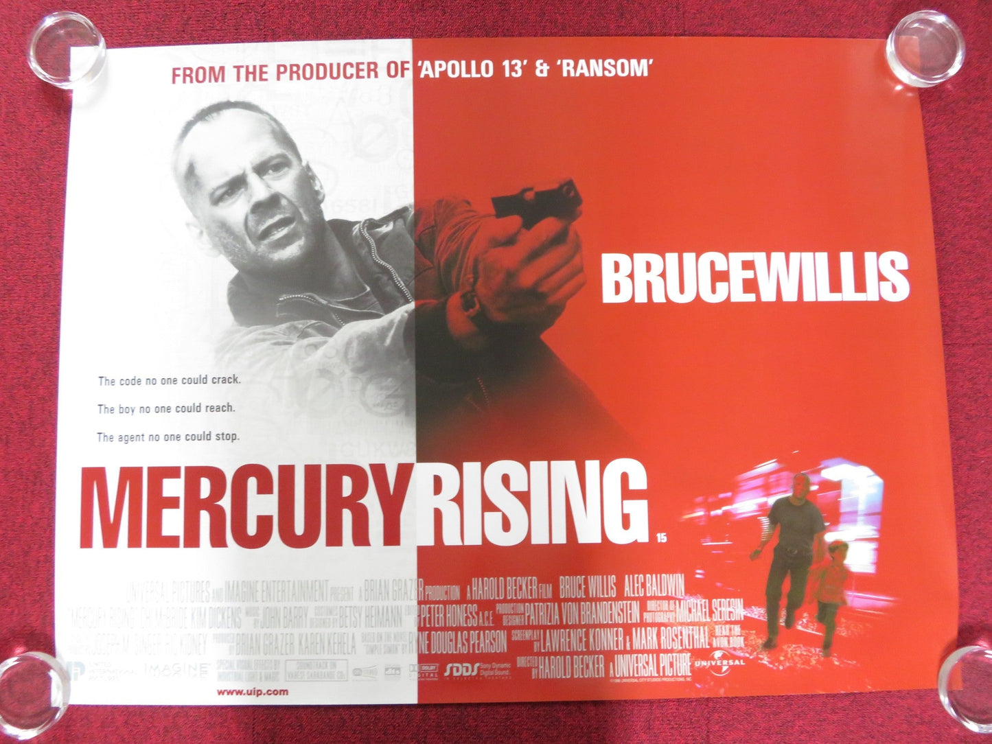 MERCURY RISING UK QUAD (30"x 40") ROLLED POSTER BRUCE WILLIS ALEC BALDWIN 1998 Rendezvous Cinema Movie posters