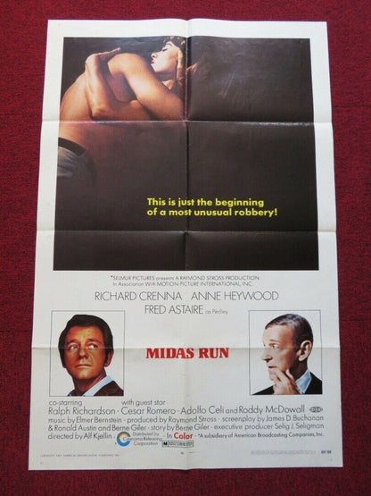MIDAS RUN FOLDED US ONE SHEET POSTER RICHARD CRENNA ANNE HEYWOOD 1969 Movie posters